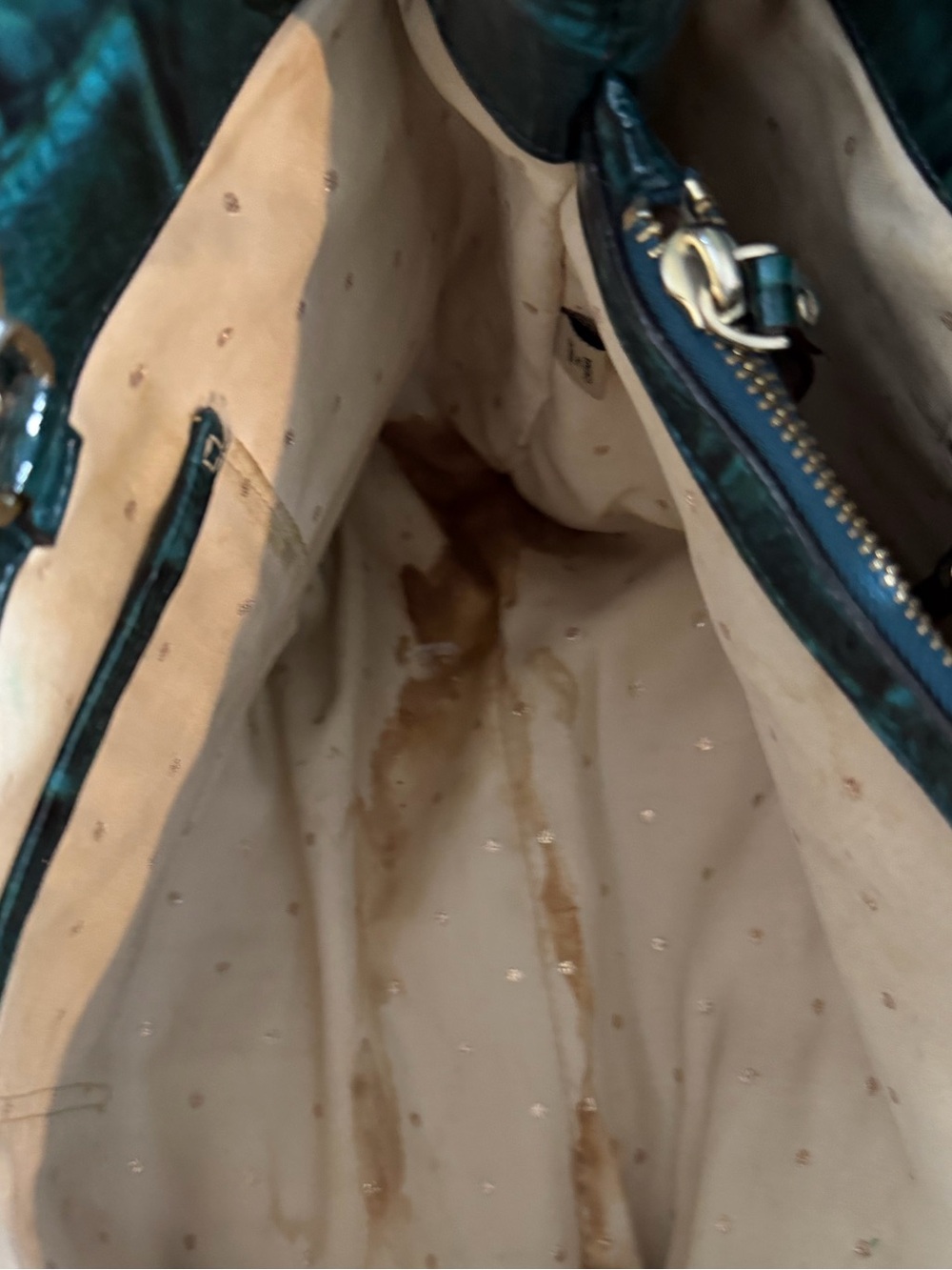 kate spade glossy crocodile-embossed teal patent leather chain tote - Picture 3 of 9